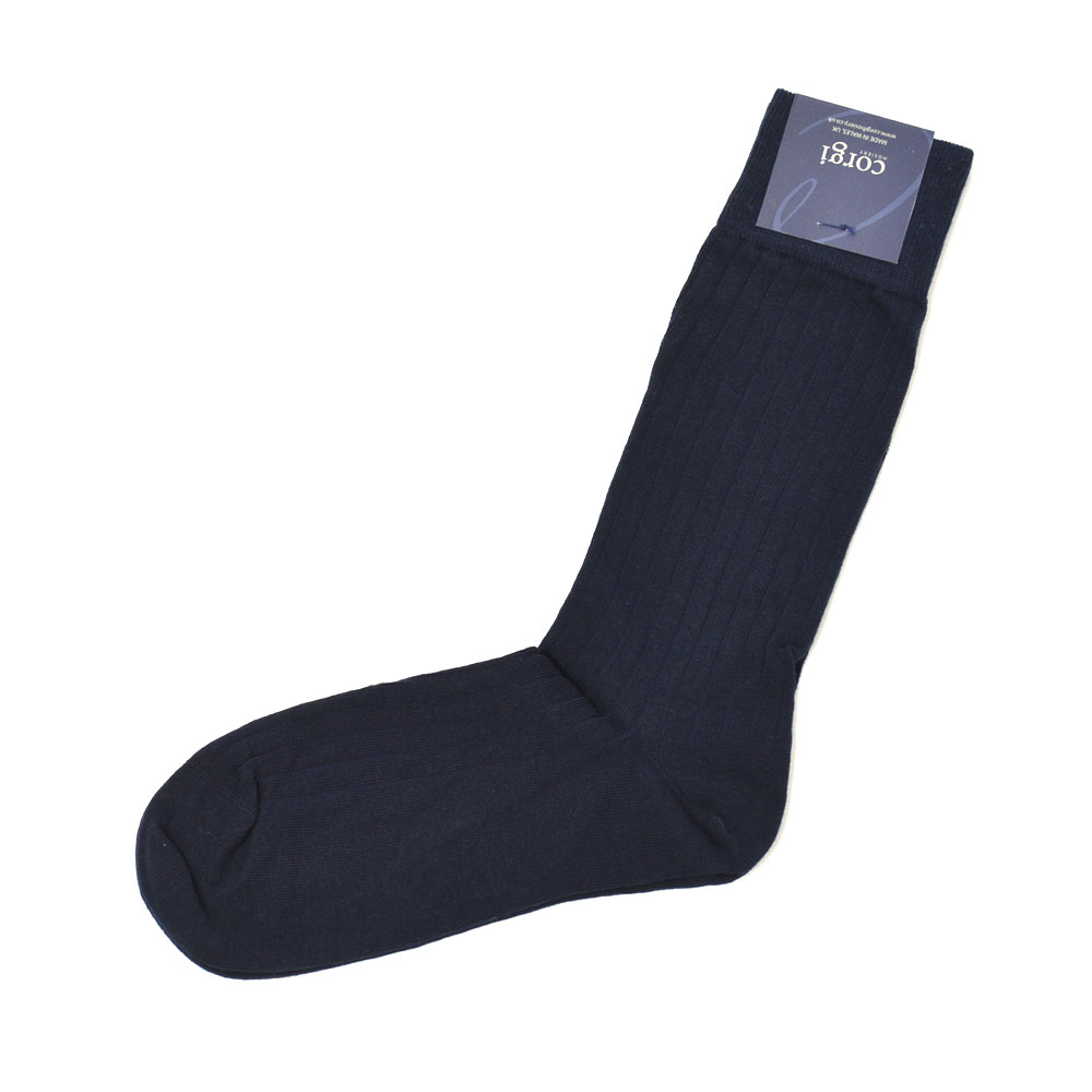 CORGI【コーギー】ソックス靴下 80-45-4011 plain rib sock cotton nylon BLUE NAVY コットンナイロン薄手 ブルーネイビー