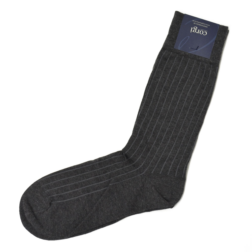 CORGI【コーギー】ソックス靴下 80-45-4011 plain rib sock cotton nylon GREY コットンナイロン薄手 グレー