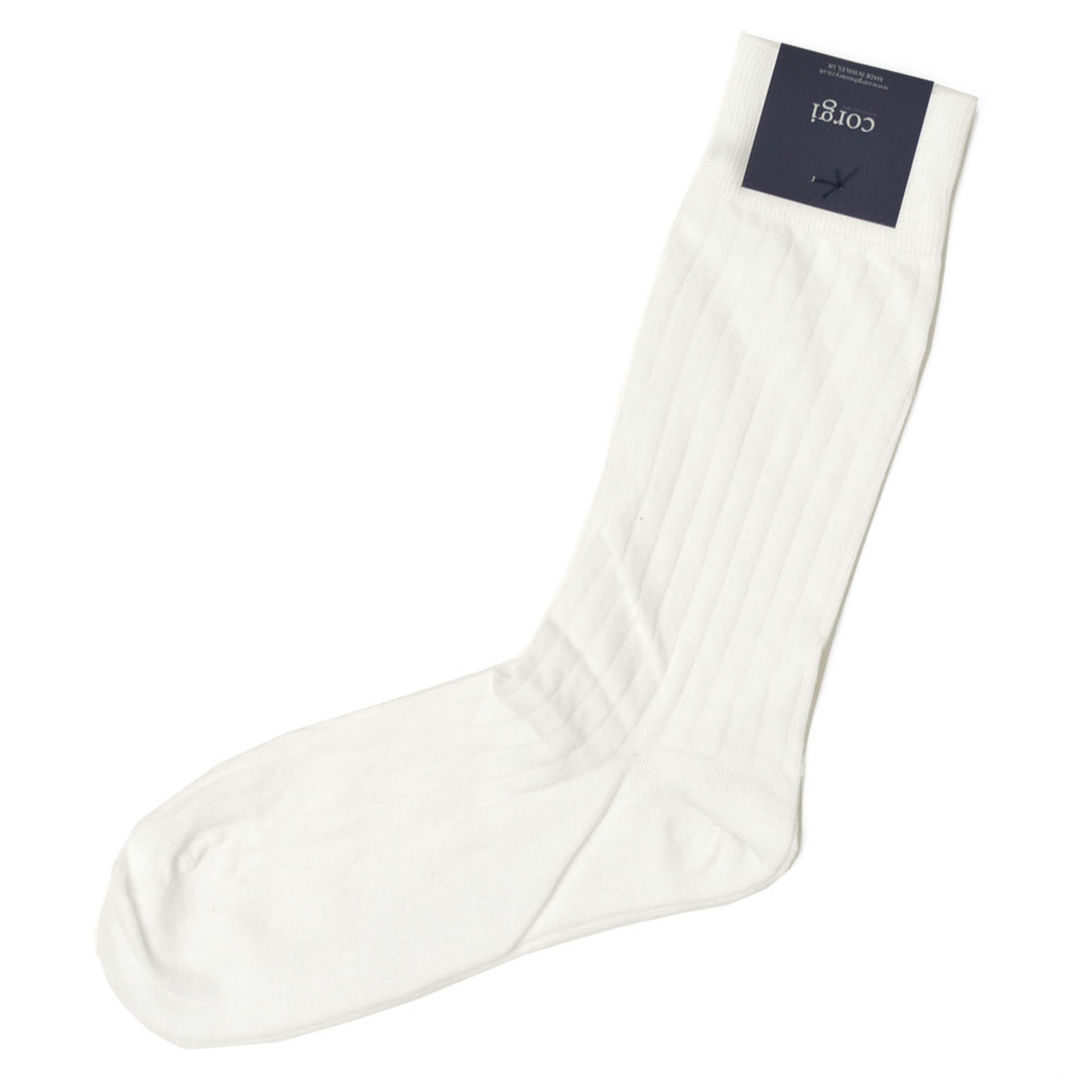 CORGI【コーギー】ソックス靴下 80-45-4011 plain rib sock cotton nylon WHITE コットンナイロン薄手 ホワイト